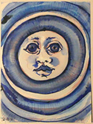 detalle luna en acuarelas pintura de Anotnio García Calvente