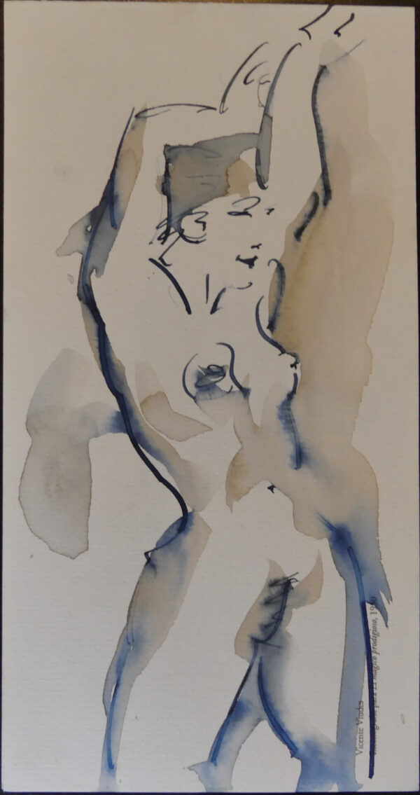 boceto desnudo de mujer acuarela brazos levantados de Antonio García Calvente