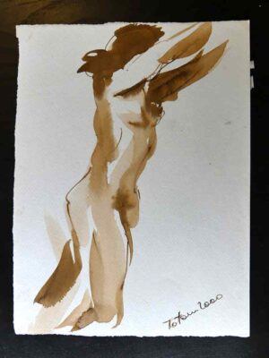 boceto desnudo mujer levantada acuarela sobre papel