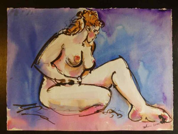 acuarela Antonio García Calvente mujer sentada desnudo a color