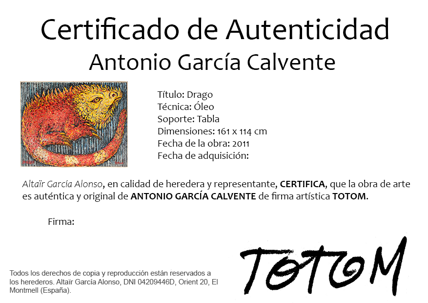 Certificado Autenticidad Antonio García Calvente