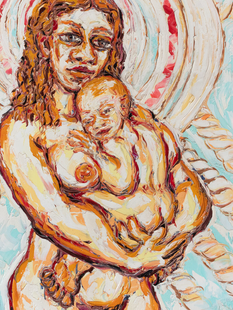 Maternidad óleo sobre lienzo, textura obra original