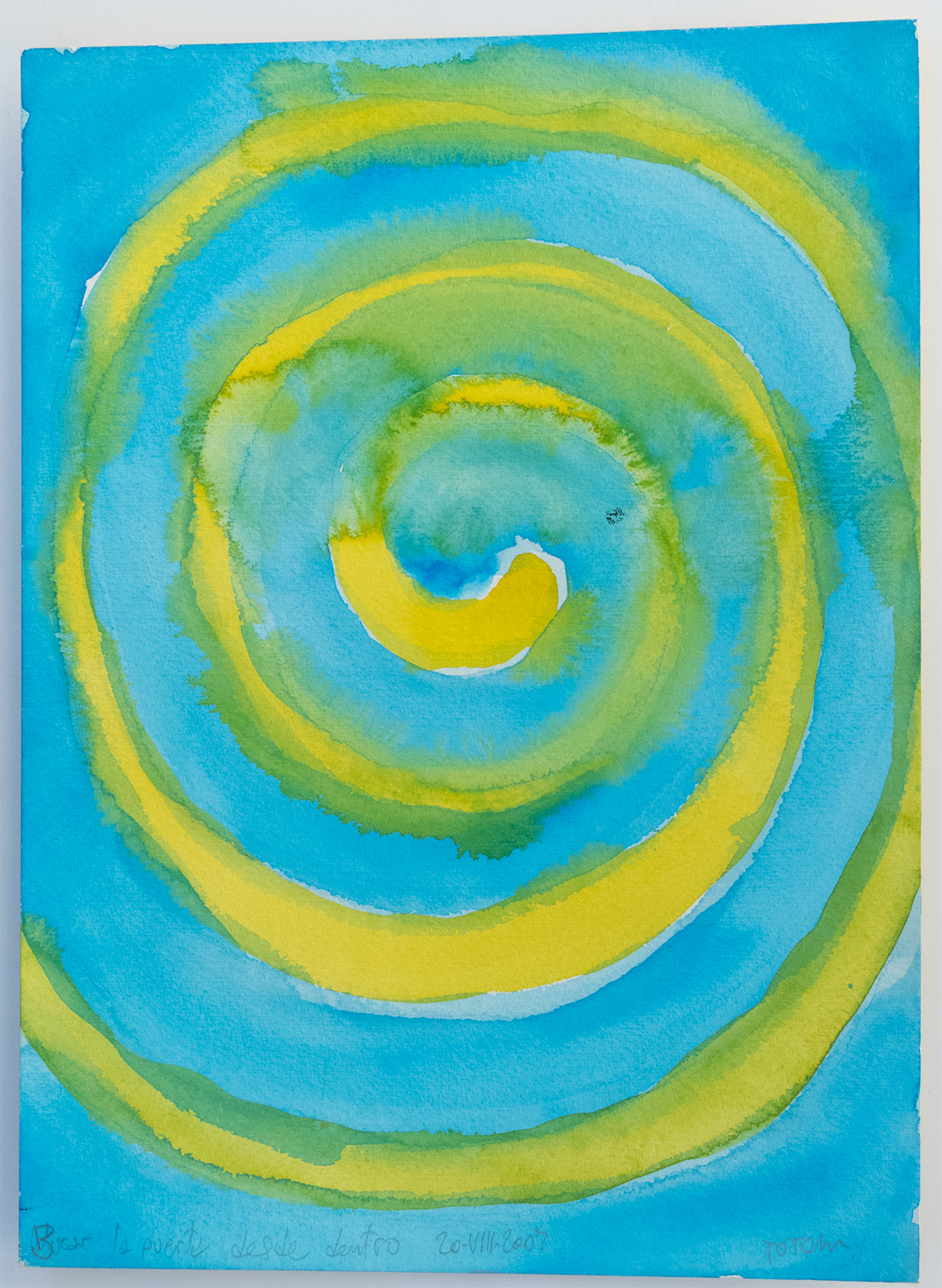 Acuarela espiral azul y amarilla