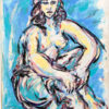 Mujer con fondo azul oleo sobre lienzo
