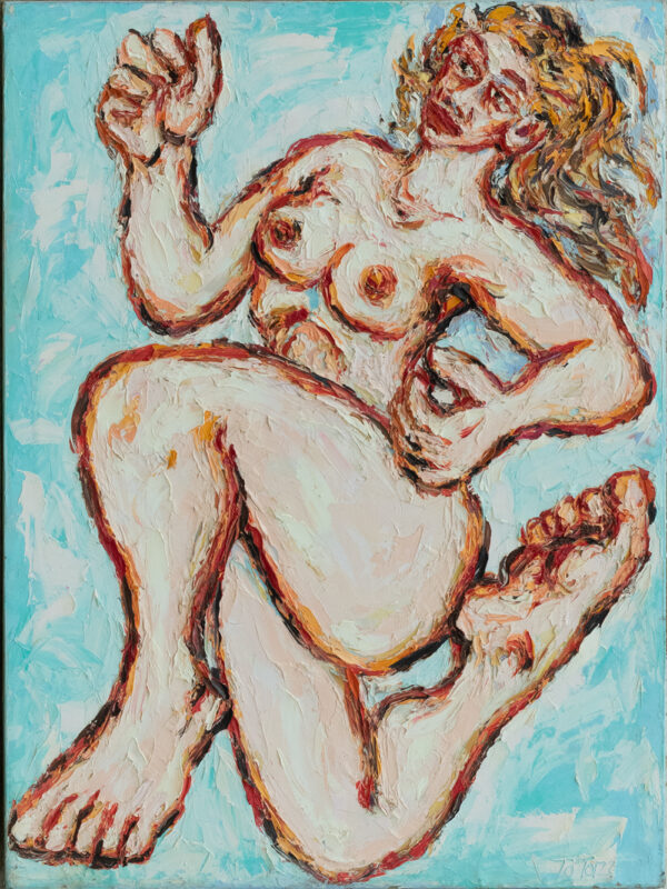 pintura figurativa desnudo mujer corriendo
