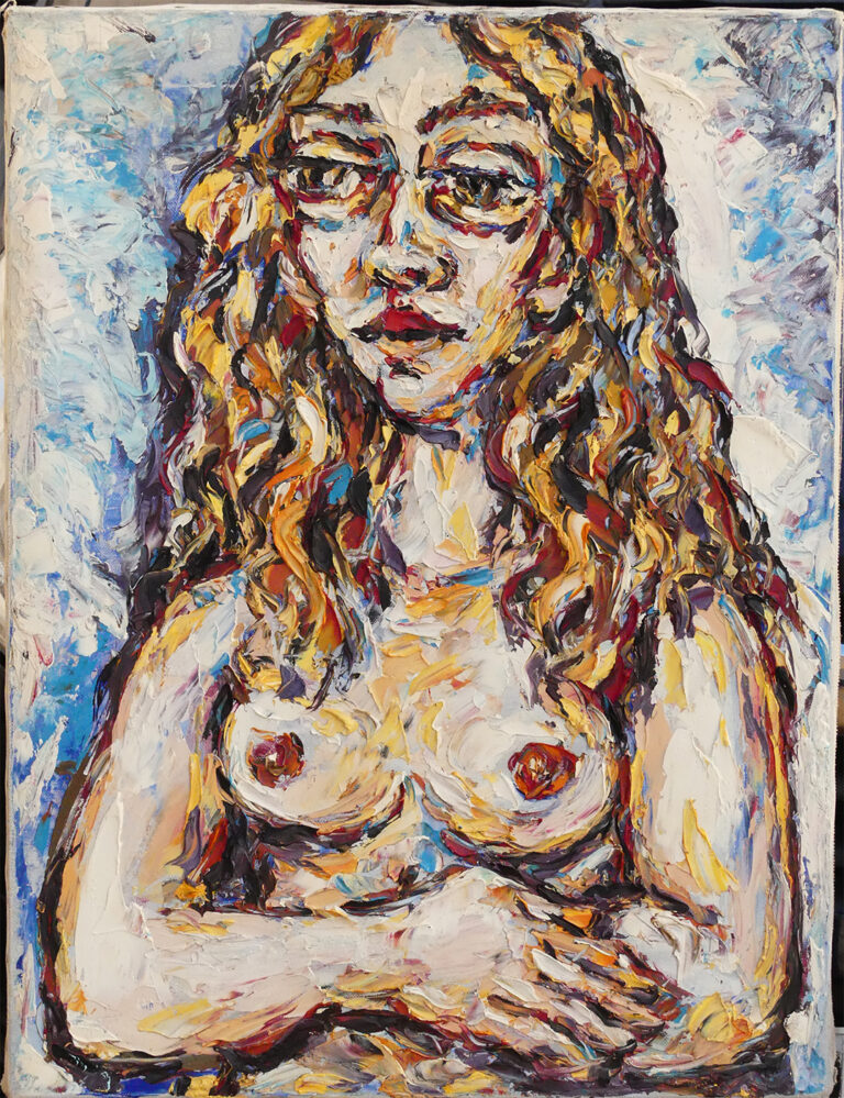 Oleo mujer brazos cruzados
