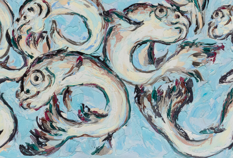 pintura taoísta pez detalle textura peces