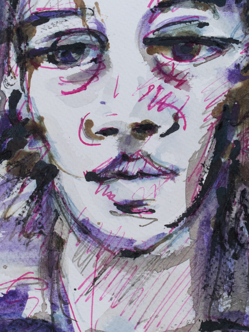Retrato acuarela mujer violetas