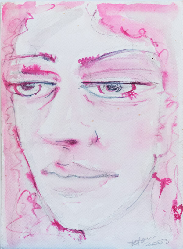 Retrato acuarela mujer tonos rosas