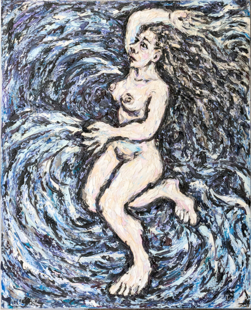 Cuadro expresionista Selene, desnudo de mujer del pintor Antonio García Calvente