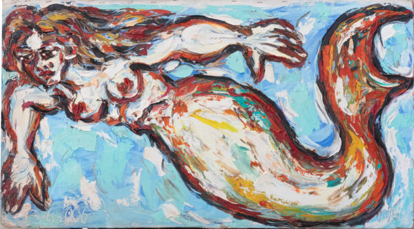 Sirena en el océano cuadro artístico óleo