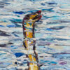 Pintura tres serpientes en una charca óleo sobre lienzo detalle cabeza serpiente