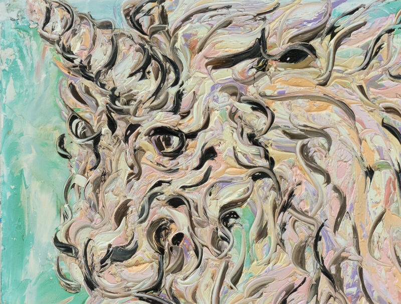 Unicornio pintura abstracta lienzo Totom detalle cabeza