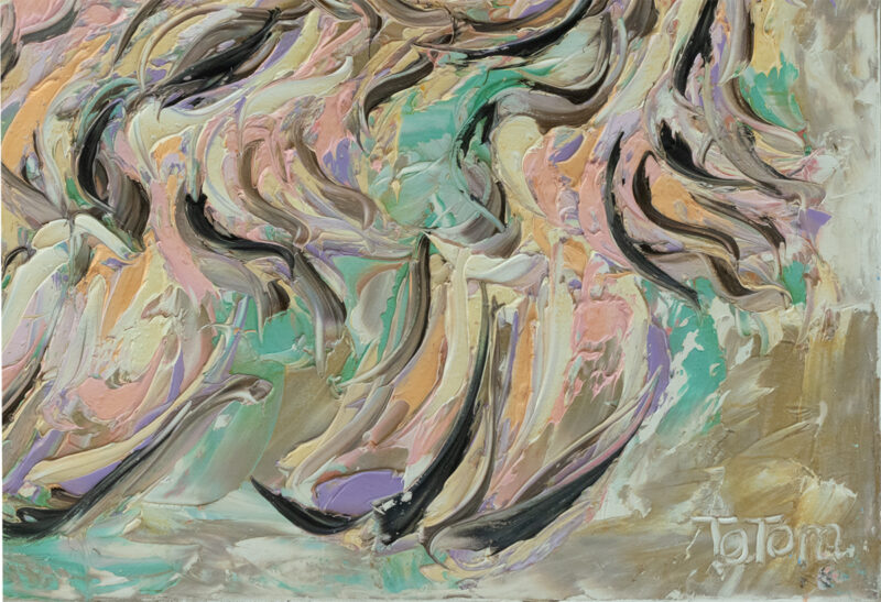 Unicornio pintura abstracta lienzo Totom detalle firma