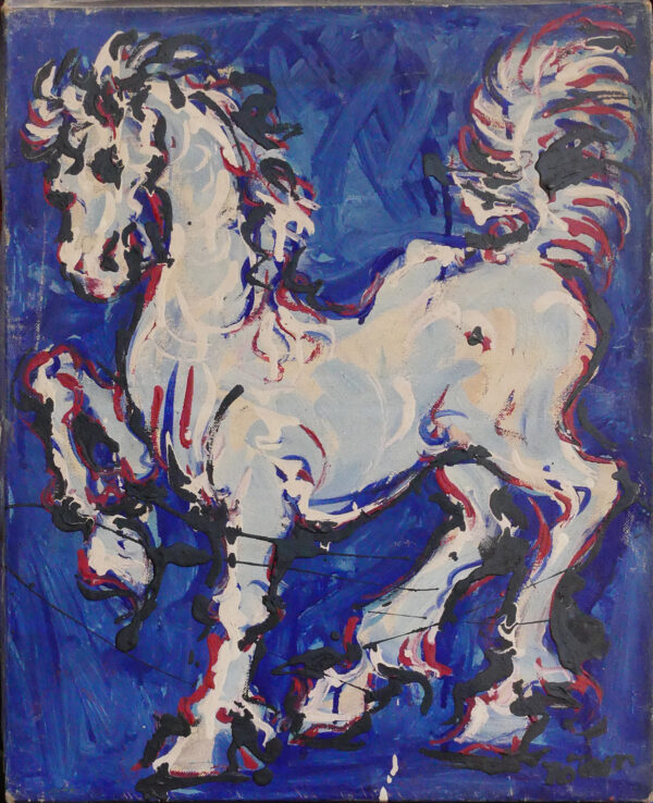 pintura caballo sobre fondo azul Antonio García Calvente