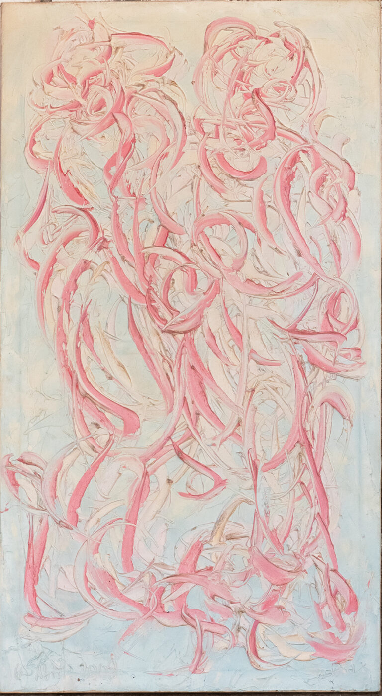 Abstracto movimiento dos figuras rosas y azul