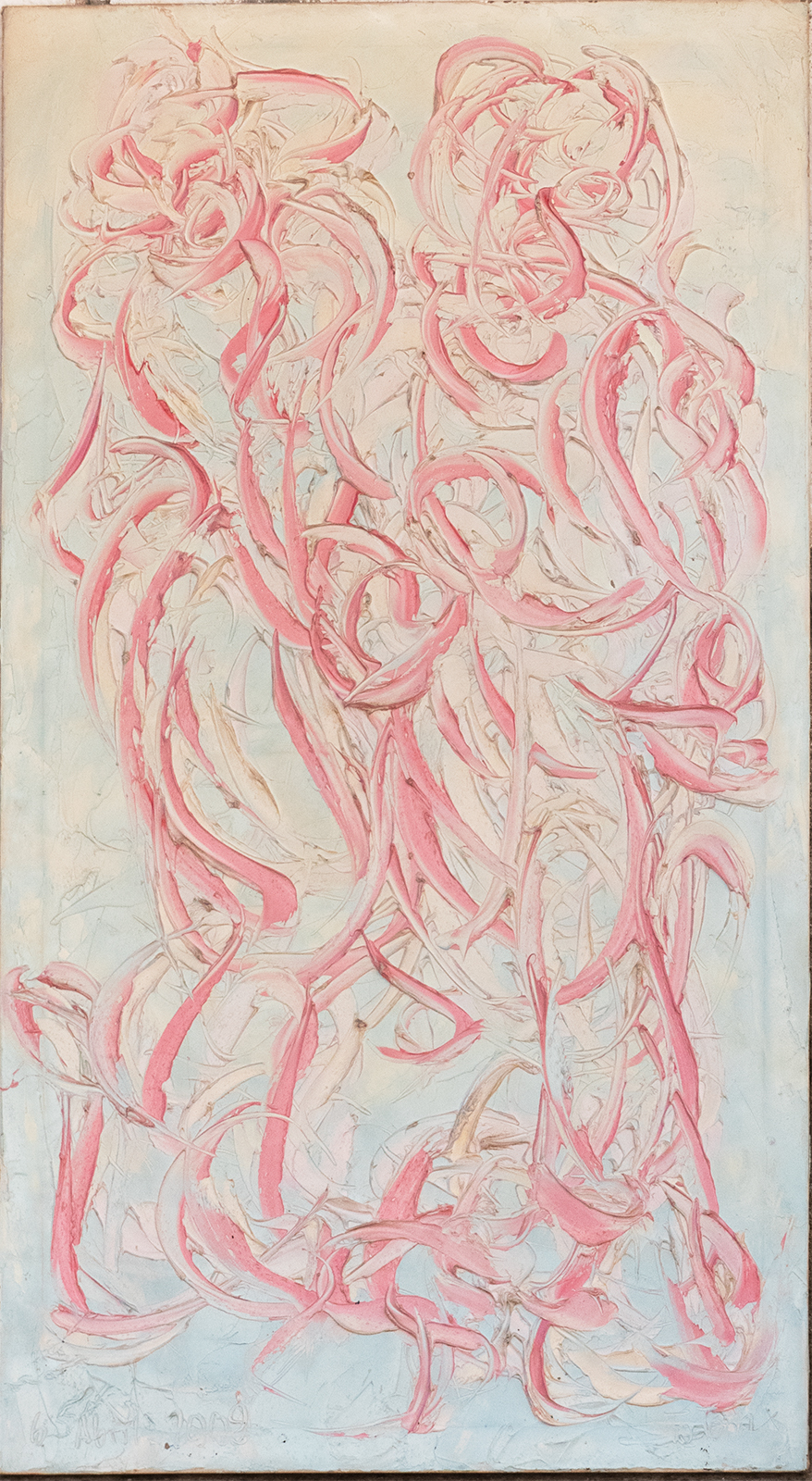 Abstracto movimiento dos figuras rosas y azul