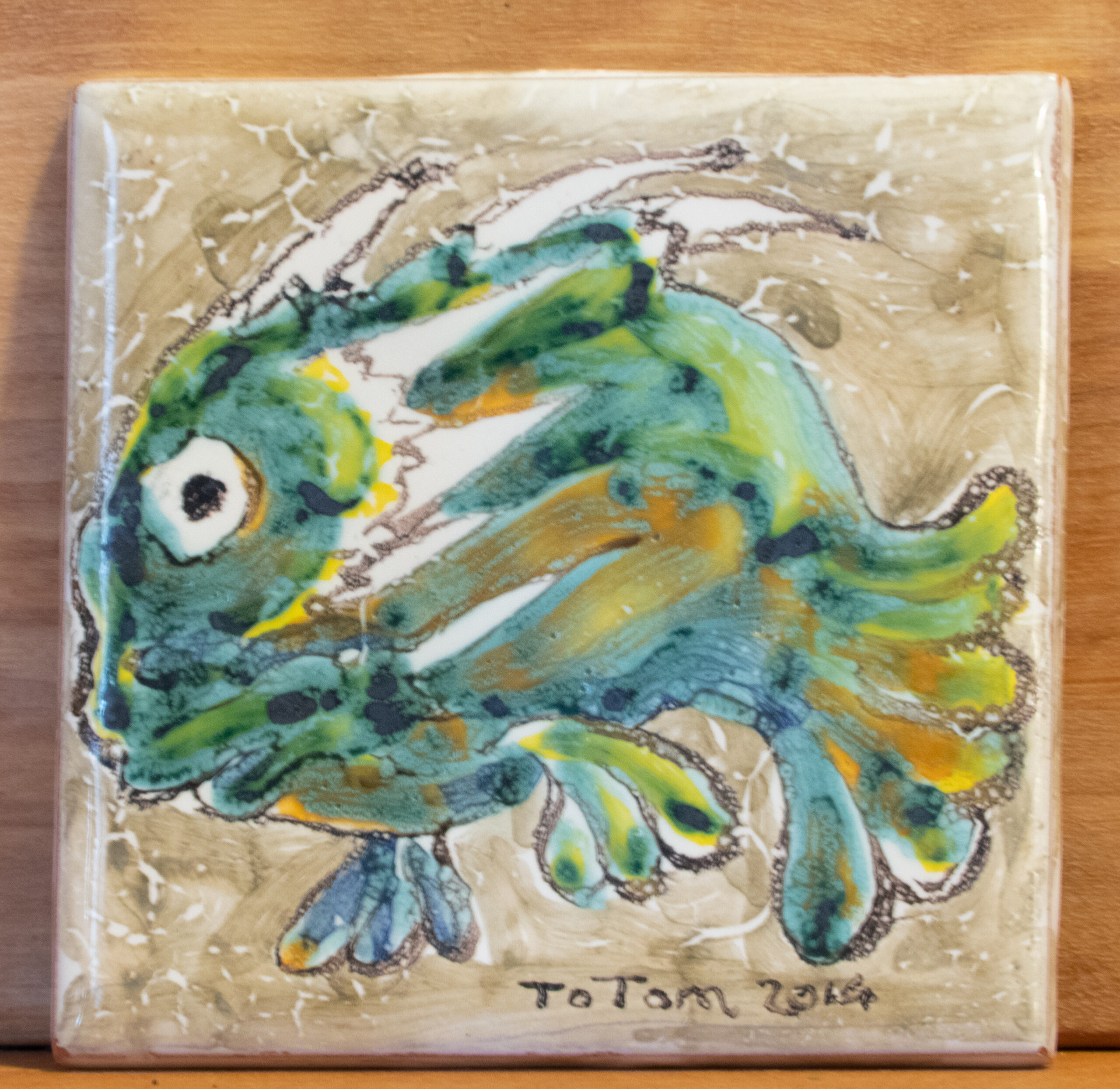 azulejo 10x10cm cerámica artesanal pez Tao
