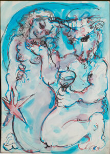 Sirena con centauro, pintura simbolísta alquimica