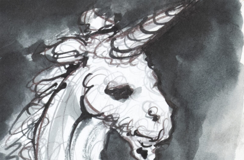 pintura de cabeza unicornio con tintas